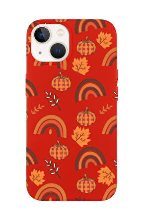 iPhone 14 Plus Uyumlu Sonbahar Desenli Premium Silikonlu Telefon Kılıfı