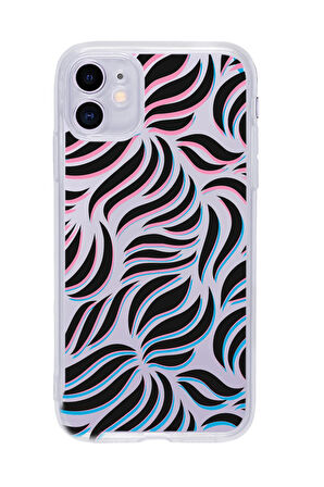 iPhone 11 Uyumlu Color Wave Desenli Premium Şeffaf Silikon Kılıf 