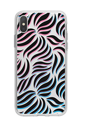 iPhone X Uyumlu Color Wave Desenli Premium Şeffaf Silikon Kılıf 