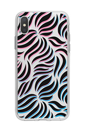 iPhone XS Uyumlu Color Wave Desenli Premium Şeffaf Silikon Kılıf 