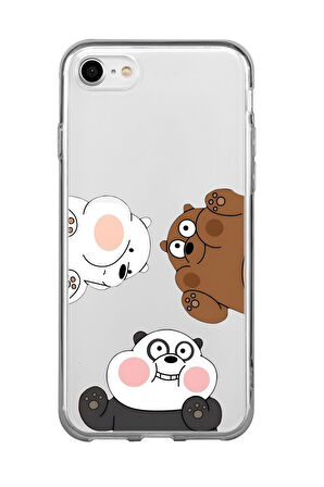 iPhone SE Uyumlu Cute Animals Desenli Premium Şeffaf Silikon Kılıf 