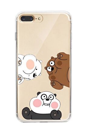 iPhone 8 Plus Uyumlu Cute Animals Desenli Premium Şeffaf Silikon Kılıf 