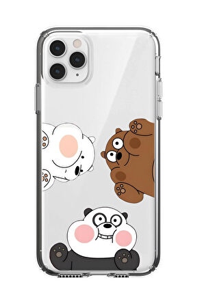 iPhone 11 Pro Uyumlu Cute Animals Desenli Premium Şeffaf Silikon Kılıf 