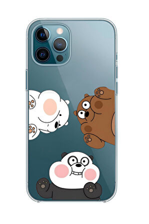 iPhone 12 Pro Max Uyumlu Cute Animals Desenli Premium Şeffaf Silikon Kılıf 