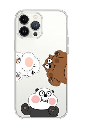 iPhone 13 Pro Uyumlu Cute Animals Desenli Premium Şeffaf Silikon Kılıf 