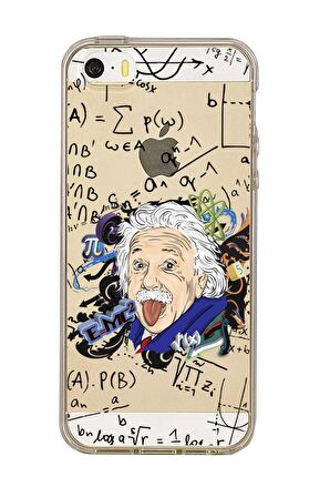 iPhone 5 Einstein In Formula Desenli Premium Şeffaf Silikon Kılıf