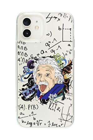 iPhone 12 Mini Einstein In Formula Desenli Premium Şeffaf Silikon Kılıf