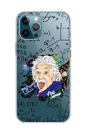 iPhone 12 Pro Einstein In Formula Desenli Premium Şeffaf Silikon Kılıf