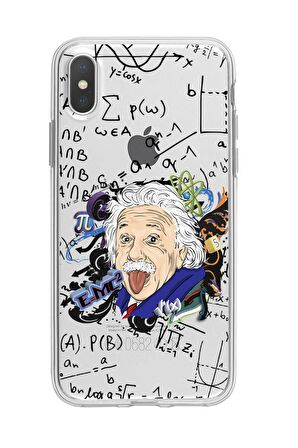 iPhone X Einstein In Formula Desenli Premium Şeffaf Silikon Kılıf