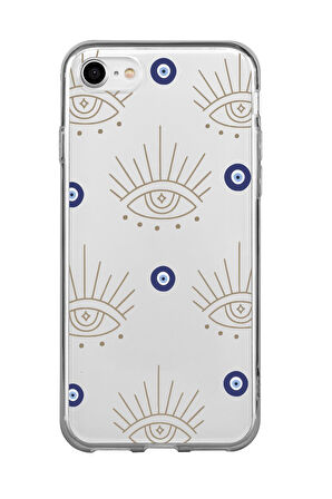 iPhone 8 Uyumlu Evil Eye Desenli Premium Şeffaf Silikon Kılıf 