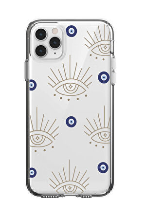 iPhone 11 Pro Max Uyumlu Evil Eye Desenli Premium Şeffaf Silikon Kılıf 
