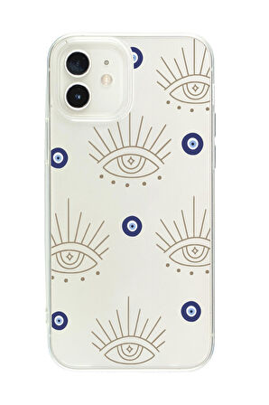 iPhone 12 Uyumlu Evil Eye Desenli Premium Şeffaf Silikon Kılıf 