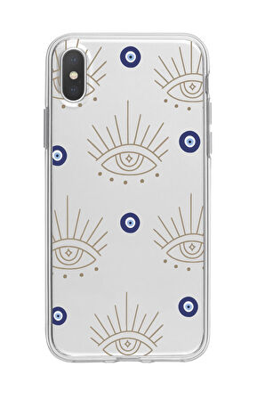 iPhone X Uyumlu Evil Eye Desenli Premium Şeffaf Silikon Kılıf 