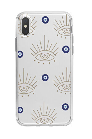 iPhone XS Uyumlu Evil Eye Desenli Premium Şeffaf Silikon Kılıf 