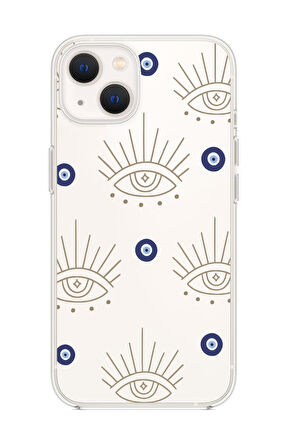 iPhone 14 Uyumlu Evil Eye Desenli Premium Şeffaf Silikon Kılıf 