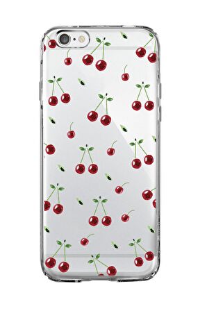 iPhone 6 Plus Uyumlu Kiraz Premium Şeffaf Silikon Kılıf 