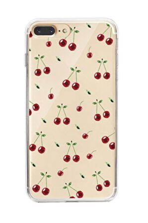 iPhone 7 Plus Uyumlu Kiraz Premium Şeffaf Silikon Kılıf 
