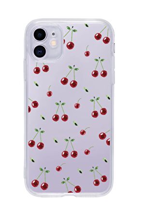 iPhone 11 Uyumlu Kiraz Premium Şeffaf Silikon Kılıf 