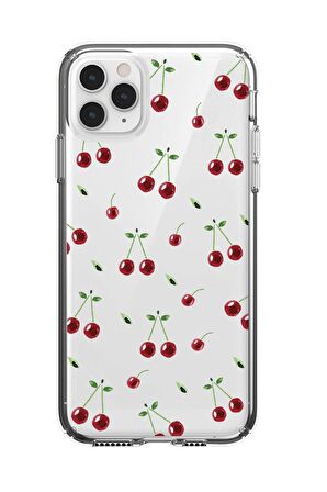 iPhone 11 Pro Max Uyumlu Kiraz Premium Şeffaf Silikon Kılıf 