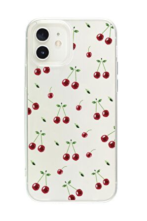 iPhone 12 Mini Uyumlu Kiraz Premium Şeffaf Silikon Kılıf 