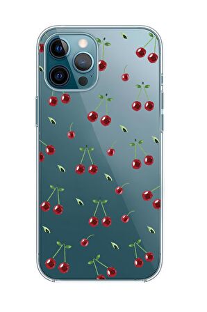 iPhone 12 Pro Max Uyumlu Kiraz Premium Şeffaf Silikon Kılıf 