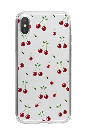 iPhone X Uyumlu Kiraz Premium Şeffaf Silikon Kılıf 