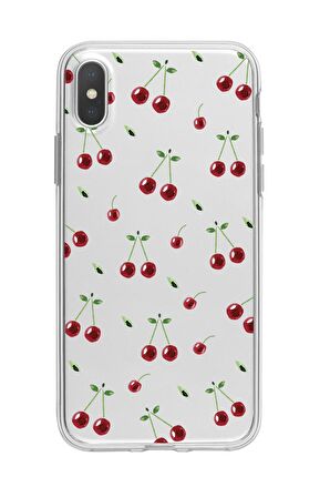 iPhone XS Uyumlu Kiraz Premium Şeffaf Silikon Kılıf 