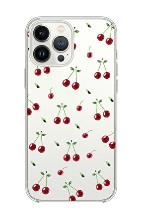 iPhone 13 Pro Uyumlu Kiraz Premium Şeffaf Silikon Kılıf 