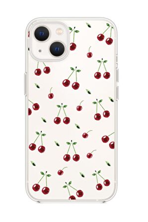iPhone 15 Plus Uyumlu Kiraz Premium Şeffaf Silikon Kılıf 