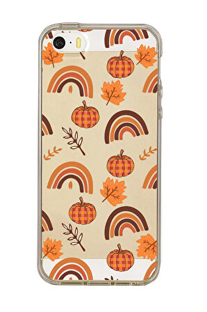 iPhone 5 Uyumlu Sonbahar Desenli Premium Şeffaf Silikon Kılıf 