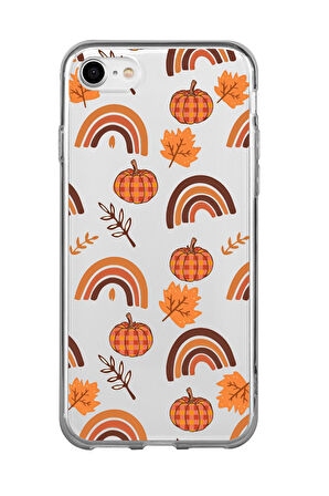 iPhone SE Uyumlu Sonbahar Desenli Premium Şeffaf Silikon Kılıf 