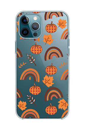 iPhone 12 Pro Uyumlu Sonbahar Desenli Premium Şeffaf Silikon Kılıf 