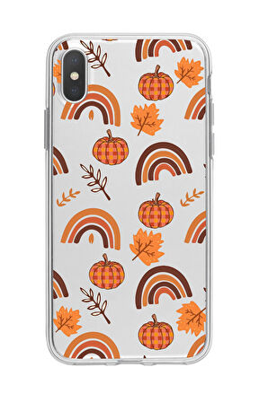 iPhone X Uyumlu Sonbahar Desenli Premium Şeffaf Silikon Kılıf 