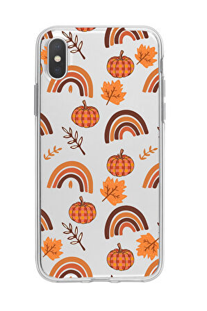 iPhone XS Max Uyumlu Sonbahar Desenli Premium Şeffaf Silikon Kılıf 
