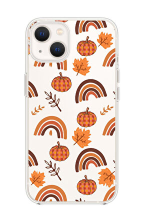 iPhone 15 Uyumlu Sonbahar Desenli Premium Şeffaf Silikon Kılıf 