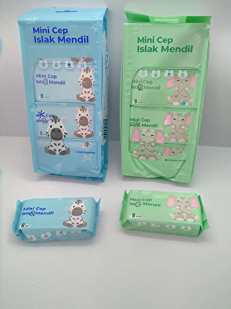  SEVİMLİ ZEBRA VE FİL TEMALI MİNİ CEP ISLAK MENDİLİ (2 PAKET)