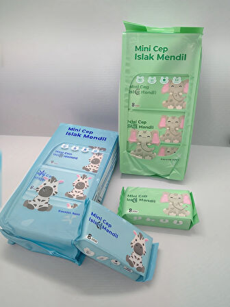  SEVİMLİ ZEBRA VE FİL TEMALI MİNİ CEP ISLAK MENDİLİ (2 PAKET)