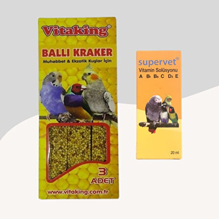 Muhabbet Kuşları İçin Ballı Kraker 3lü + Vitamin A,B1,B6,C,D3,E 20ML