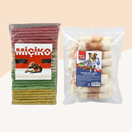 100Lü Renkli Munchy Köpek Ödülü + Tavuklu Roll (Dürüm) 16 Adet 400Gr