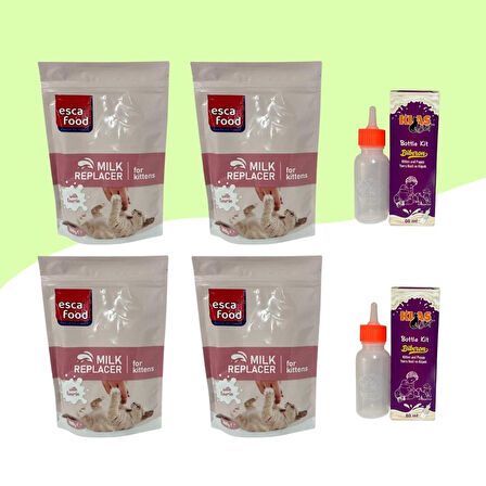 Yavru Kediler İçin Süt Tozu 200Gr 4 Adet + 60ML Biberon 2 Adet
