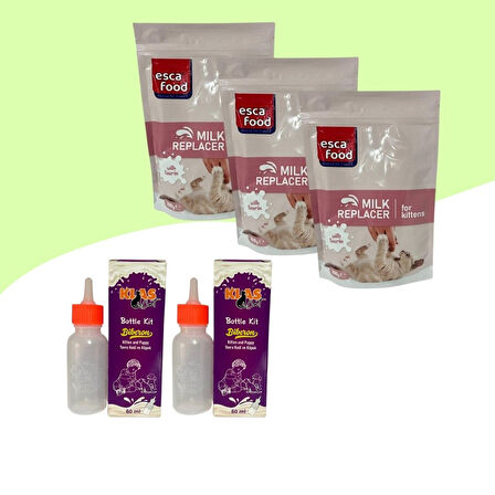 Yavru Kediler İçin Süt Tozu 200Gr 3 Adet + 60ML Biberon 2 Adet