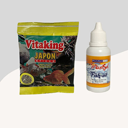 Japon Sticks Japon ve Koi Balık Yemi 15Gr + Fish-Vit Balık Vitamini 50cc