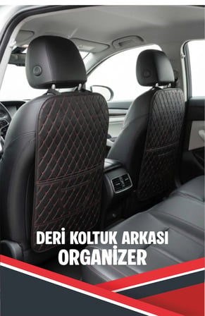 OPEL CORSA-E  UYUMLU 2 ADET SİYAH DERİ KIRMIZI DİKİŞLİ ARAÇ İÇİ KOLTUK ORGANİZERİ
