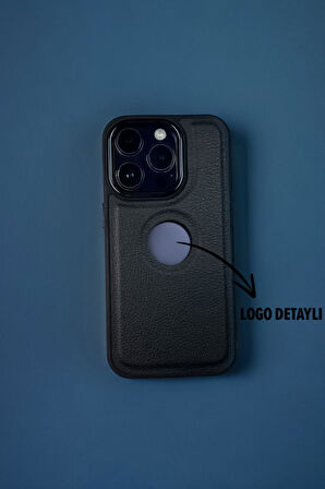 iPhone 14 Pro Max Uyumlu Luxury Leather Logo Silikonlu Telefon Kılıfı