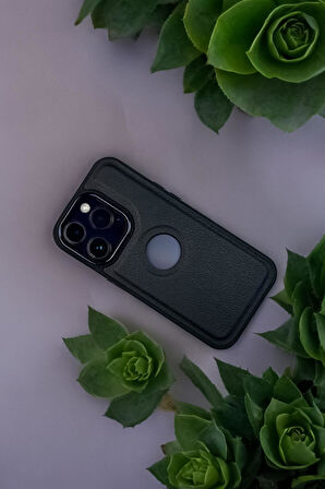 iPhone 14 Pro Uyumlu Luxury Leather Logo Silikonlu Telefon Kılıfı
