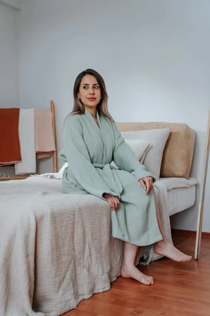Mia Mina Home & Baby 4 Kat Müslin Kimono Model Bornoz/Sabahlık Yeşil Renk