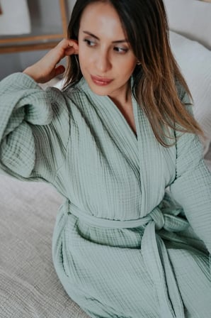 Mia Mina Home & Baby 4 Kat Müslin Kimono Model Bornoz/Sabahlık Yeşil Renk