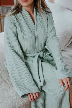 Mia Mina Home & Baby 4 Kat Müslin Kimono Model Bornoz/Sabahlık Yeşil Renk