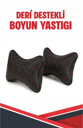 ALFA ROMEO TONALE UYUMLU ARAÇ-OTO SİYAH DERİ KIRMIZI DİKİŞLİ BOYUN DESTEK YASTIĞI