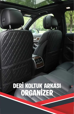 TÜM ARAÇ MODELLERİ İLE UYUMLU 2 ADET SİYAH DERİ SİYAH DİKİŞLİ ARAÇ İÇİ KOLTUK ORGANİZERİ